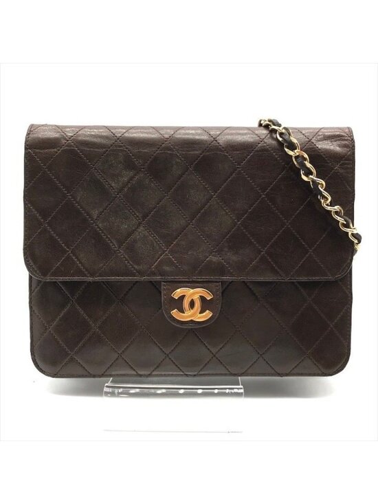 Chanel Handbags - Chanel CC Logo Quilted Lambskin Chain Shoulder Bag Push Lock Brown